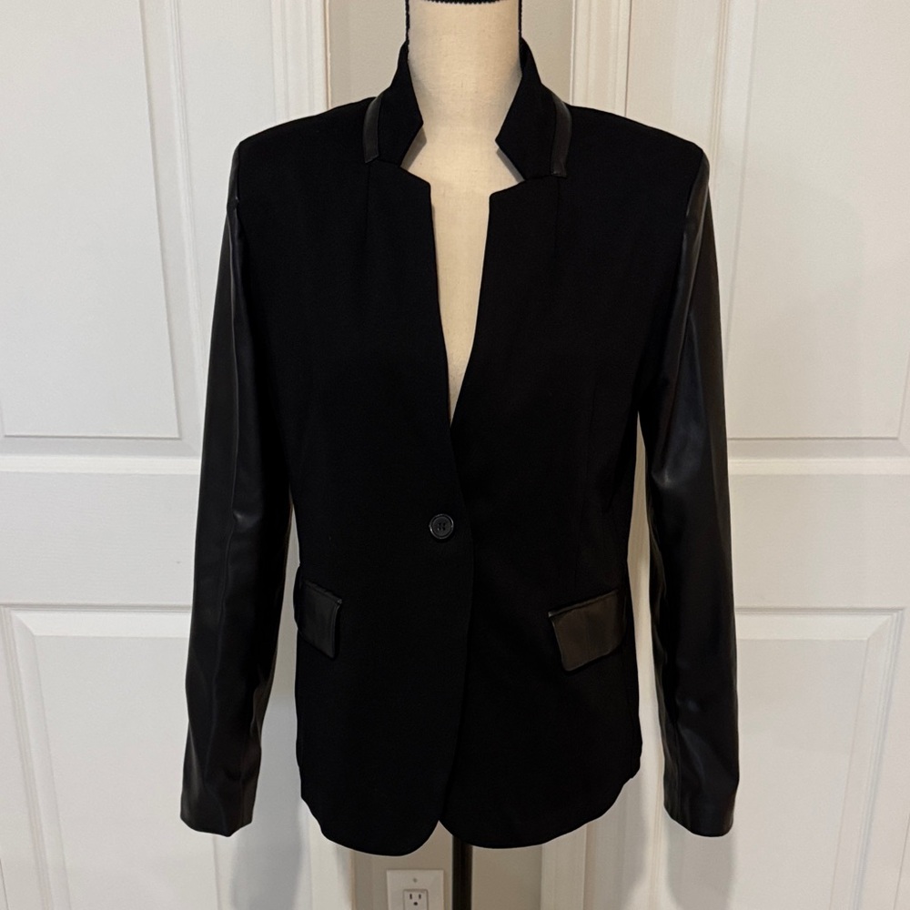 Ellen Tracy Black Blazer with Leather Accents